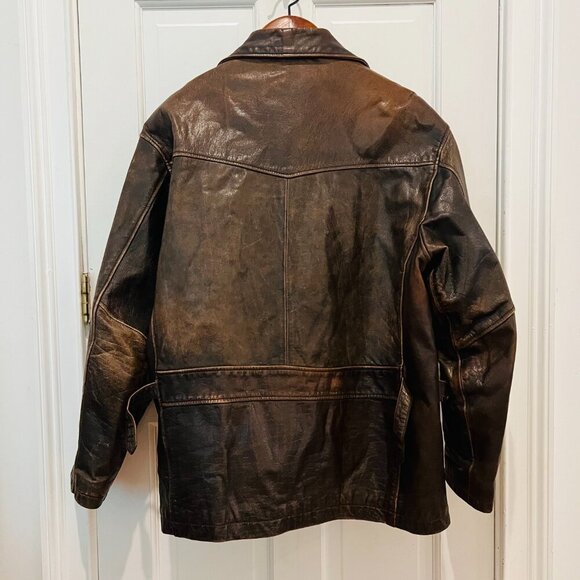 Vintage Distressed Oakwood Classic Leather Jacket Men's Large Johnny Depp Style - Picture 11 of 16